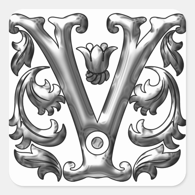 Cuadrada Pegatina V inicial en plata (Anverso)