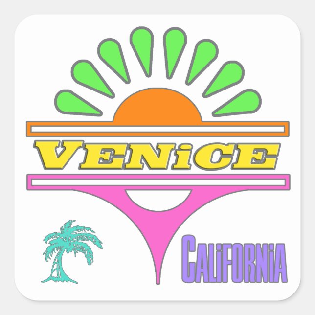 Cuadrada pegatina "Venecia colorida 1" (Anverso)