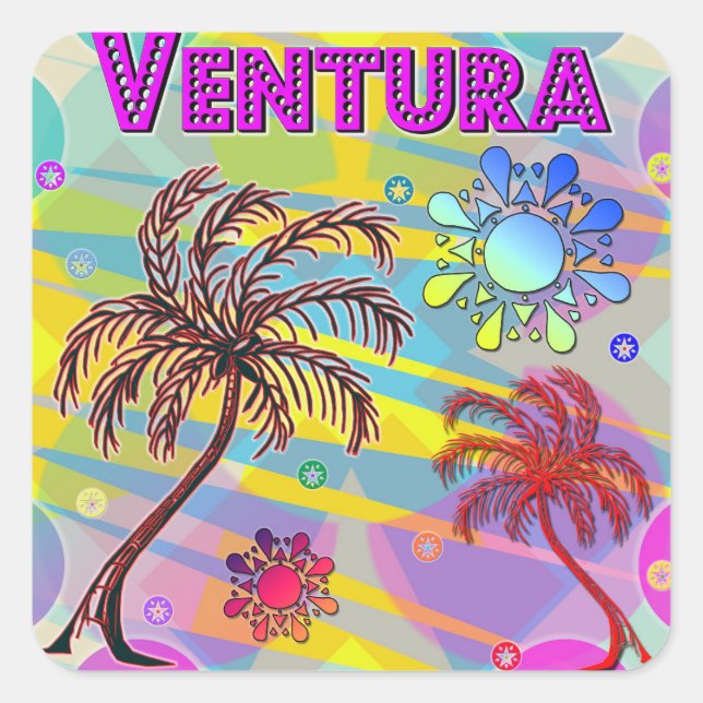 Cuadrada Pegatina Ventura Happy y Hope (Anverso)