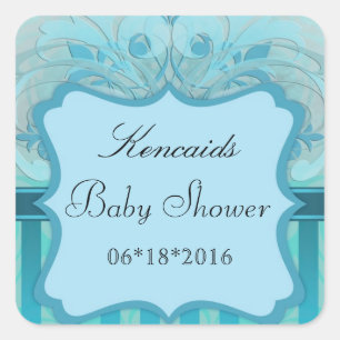 Cuadrada Pegatina verde azulado de Baby Shower Square