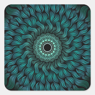 Cuadrada Pegatina verde azulado de Zentangle/Mandala