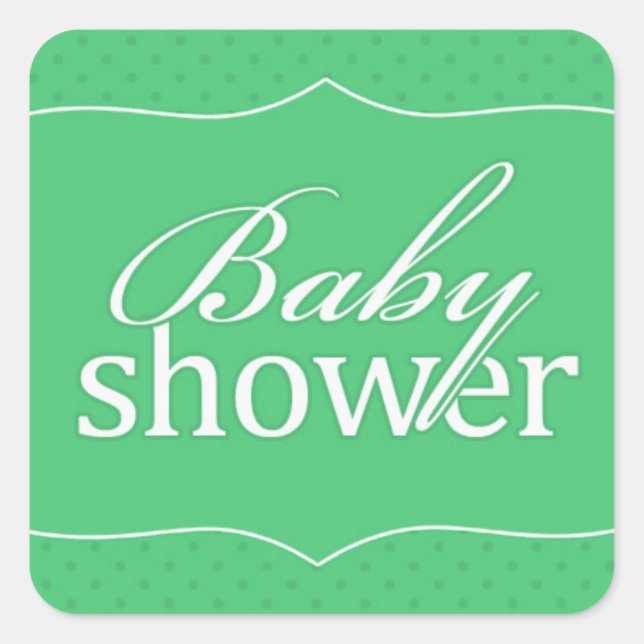 Cuadrada Pegatina verde de Baby Shower (Anverso)