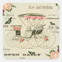Cuadrada Pegatina victoriana vintage con flores