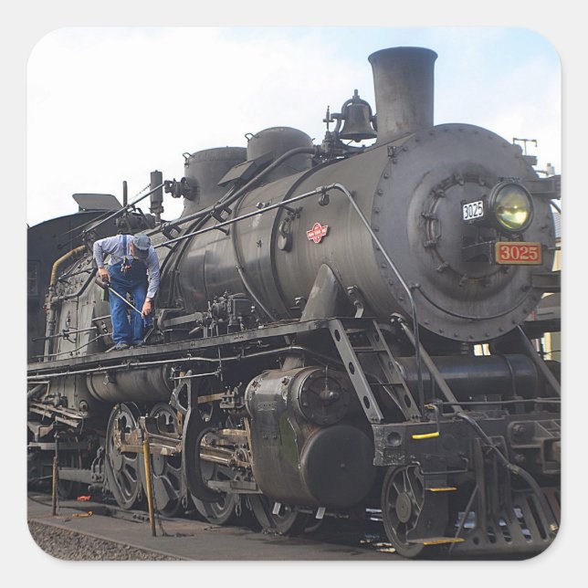 Cuadrada Pegatina Viejo del Tren de Vapor (Anverso)