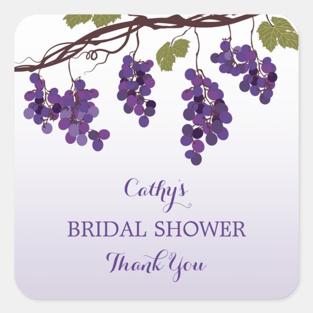 Cuadrada Pegatina Vineyard Bridal Shower Favor (Anverso)