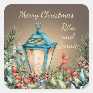 Cuadrada Pegatina Vintage Christmas Lantern