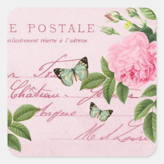 Cuadrada Pegatina vintage floral con rosa rosa rosa rosa