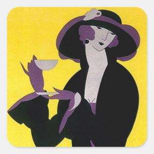 Cuadrada Pegatina Vintage Tea Art Deco Sharp Lady