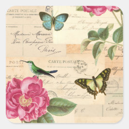 Cuadrada Pegatina virgen con rosas y mariposas