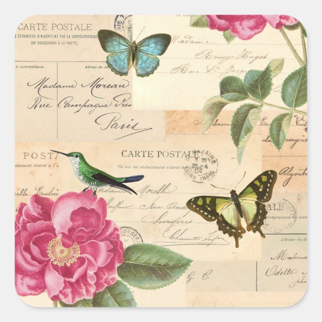 Cuadrada Pegatina virgen con rosas y mariposas (Anverso)