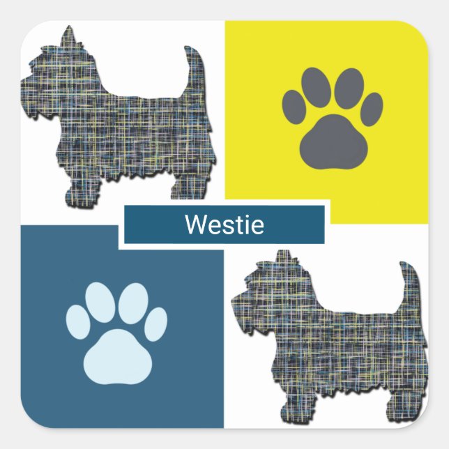 Cuadrada Pegatina Westig Dog & Paw Y&B Grid Square (Anverso)