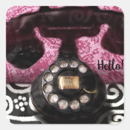 Cuadrada Pegatina - Whimsical Vintage Telephone Hello Art
