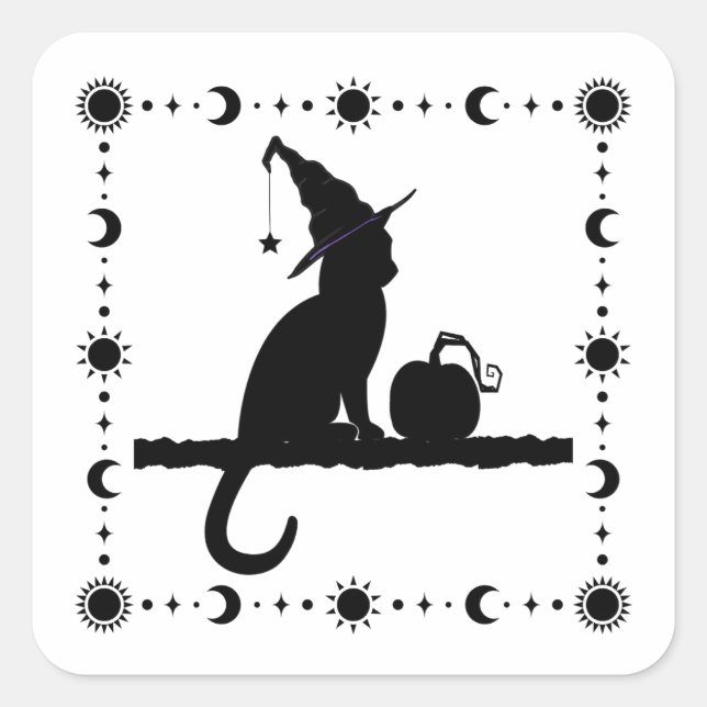 Cuadrada Pegatina Witch Cat Halloween (Anverso)