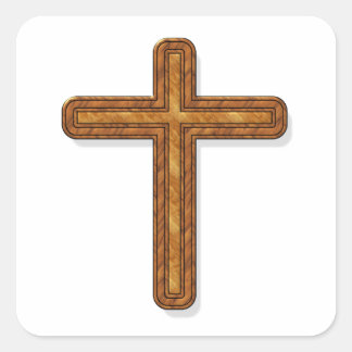 Cuadrada Pegatina Wooden Cross