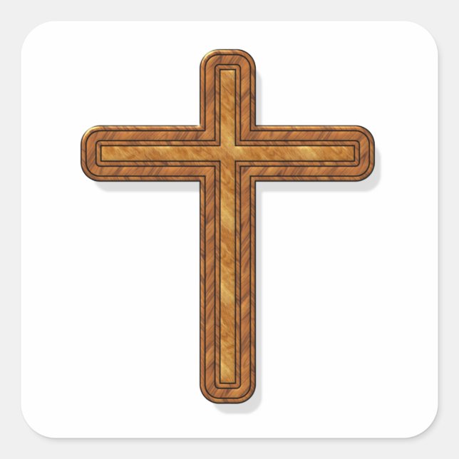 Cuadrada Pegatina Wooden Cross (Anverso)