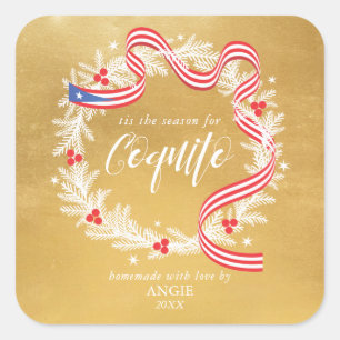 Cuadrada Pegatina Wreath de Navidades Coquito