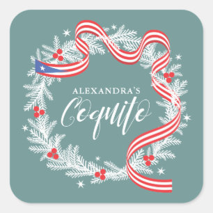 Cuadrada Pegatina Wreath de Navidades Coquito