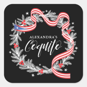 Cuadrada Pegatina Wreath de Navidades Coquito