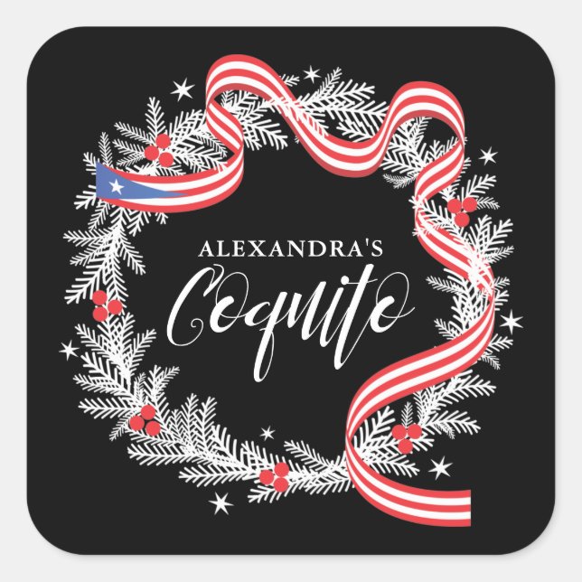 Cuadrada Pegatina Wreath de Navidades Coquito (Anverso)