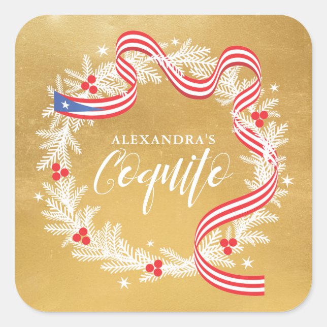 Cuadrada Pegatina Wreath de Navidades Coquito (Anverso)