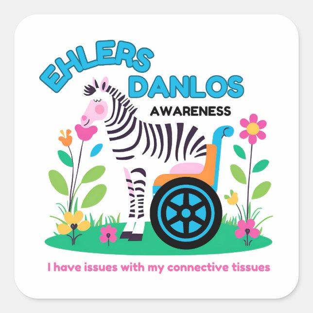 Cuadrada Pegatina Zebra de EDS Awareness (Anverso)