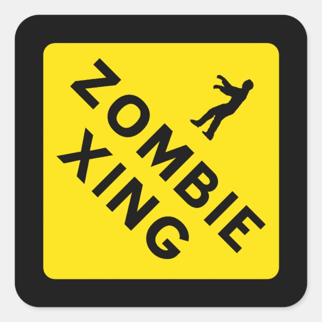 Cuadrada Pegatina Zombie Crossing (Anverso)