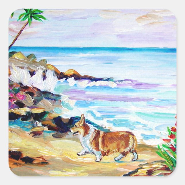 Cuadrada Pembroke Welsh Corgi Pegatina (Anverso)