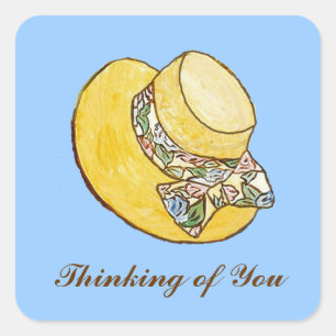 Cuadrada Pensando en su Pegatina Gorra de paja