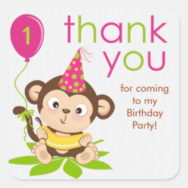 Cuadrada Pequeña Niña Mona Gracias Pegatina