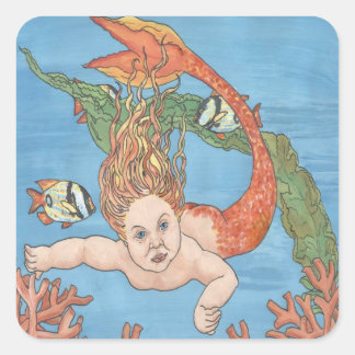 Cuadrada Pequeña Pegatina de sirena frita
