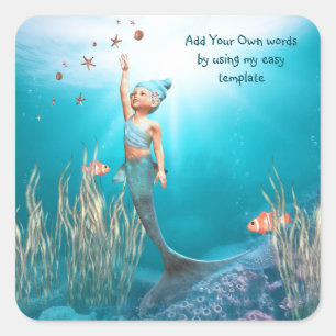 Cuadrada pequeña sirena 1 Pegatina