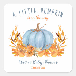 Cuadrada Pequeño calabaza azul Baby Shower Square Pegatina