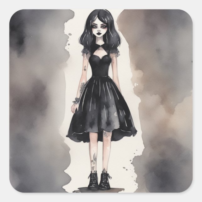 Cuadrada Pequeño gótico vestido negro Pegatina arte (Anverso)
