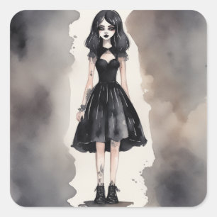 Cuadrada Pequeño gótico vestido negro Pegatina arte