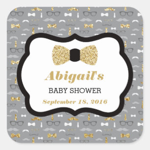 Cuadrada Pequeño hombre Pegatina Baby Shower, oro, gris, ne