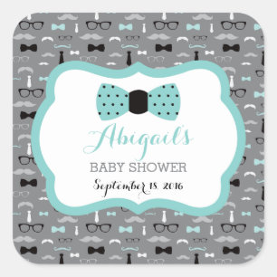 Cuadrada Pequeño hombre Pegatina Baby Shower, Verde azulado