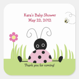 Cuadrada Pequeño Pegatina de Favor de Ladybug (Rosa) SQUARE
