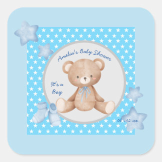 Cuadrada Pequeño Pegatina de inicio de peluche azul