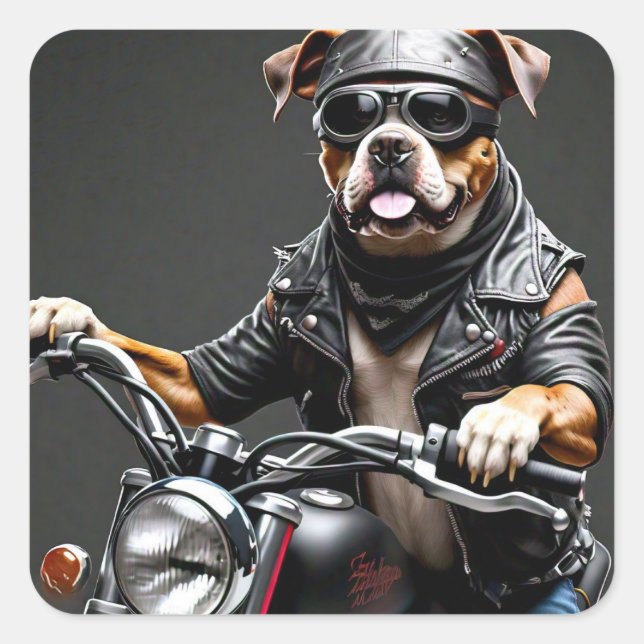 Cuadrada Perro Boxer en Pegatina de motocicletas (Anverso)