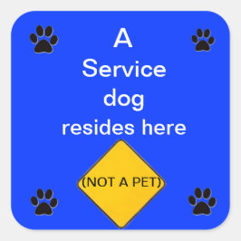 Cuadrada Perro de servicio vive aquí pegatina azul