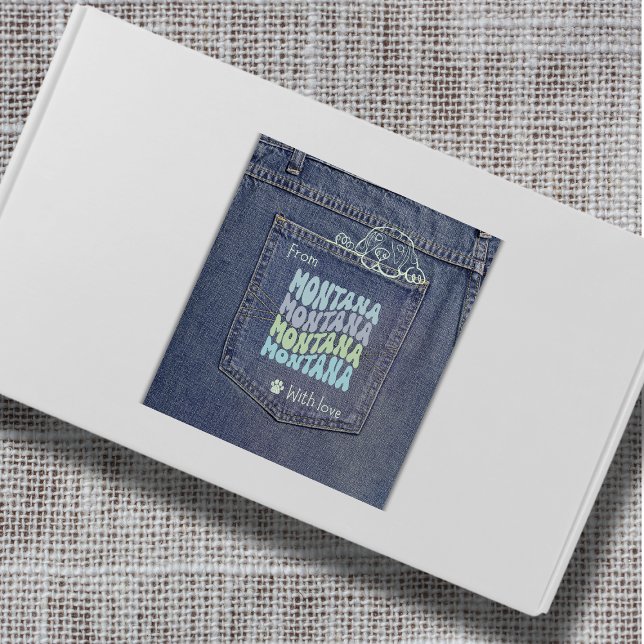 Cuadrada Perro Montana en un Pegatina de Jean Pocket Classi (Cute denim pocket sticker with a doggy peeking out. Use it on gifts, packages and envelopes!)