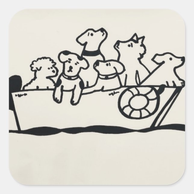 Cuadrada "Perros en bote" Pegatina de Willowcatdesign (Anverso)