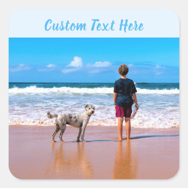 Cuadrada Personaliza tu pegatina de foto con texto personal (Anverso)
