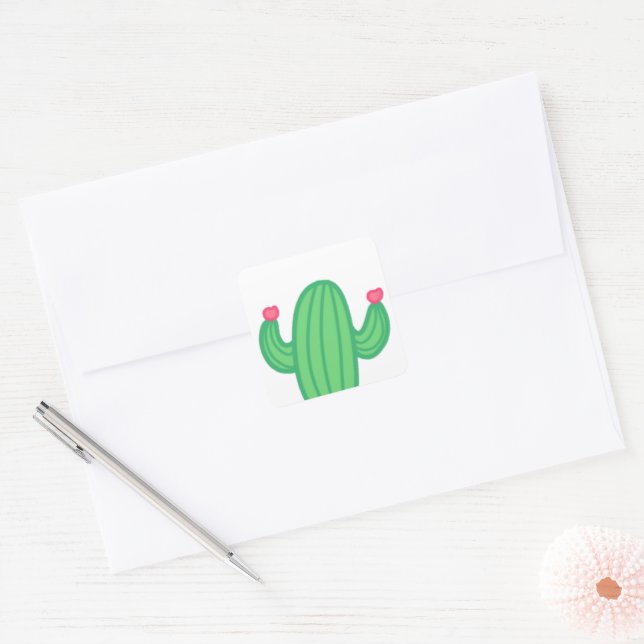 Cuadrada Personalizable Cactus con Pegatina de flores (Sobre)