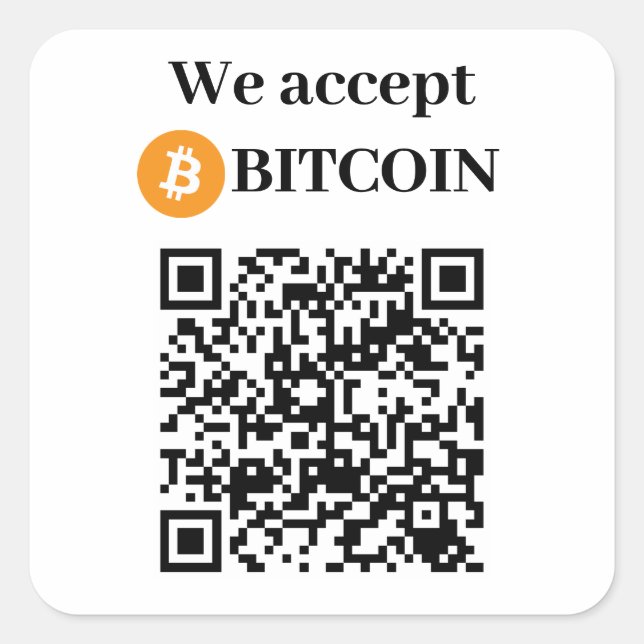 Cuadrada Personalizado Aceptamos Pegatina de Bitcoin (Anverso)