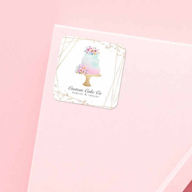 Cuadrada Personalizado Cake Co Bakery Pegatina de negocios (Subido por el creador)