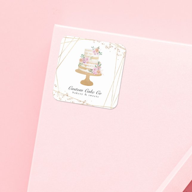 Cuadrada Personalizado Cake Co Bakery Pegatina de negocios (Subido por el creador)