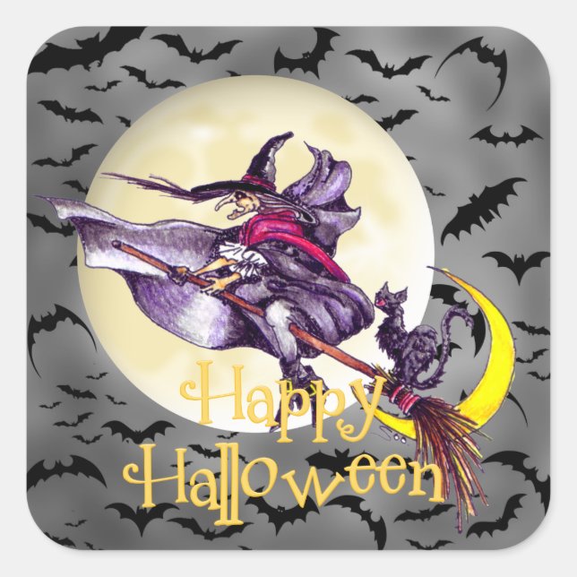 Cuadrada Personalizado de brujas de Halloween pegatina de f (Anverso)