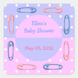 Cuadrada Personalizado Diaper Pin Baby Shower Pegatina