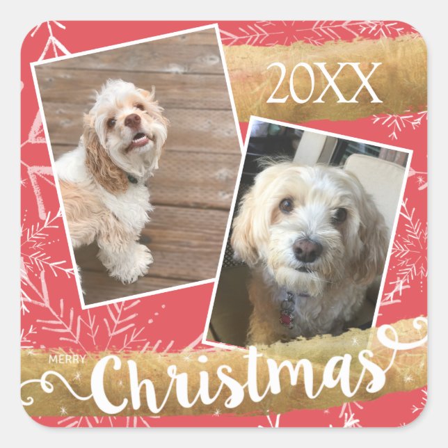Cuadrada Personalizado Dos Navidades de fotografía Pegatina (Anverso)